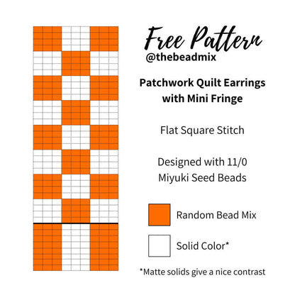 A free beading pattern for patchwork quilt beaded mini fringe earrings.